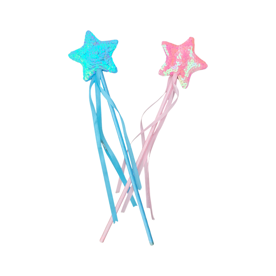 Toverstaf setje voorzien van glitter blauw en roze gekleurd