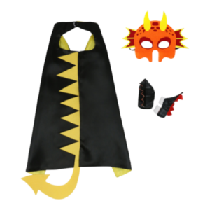 Dino cape met masker en polsbandjes – zwart/geel