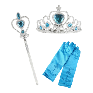 Prinsessenaccessoires – kroon, toverstaf en handschoenen blauw