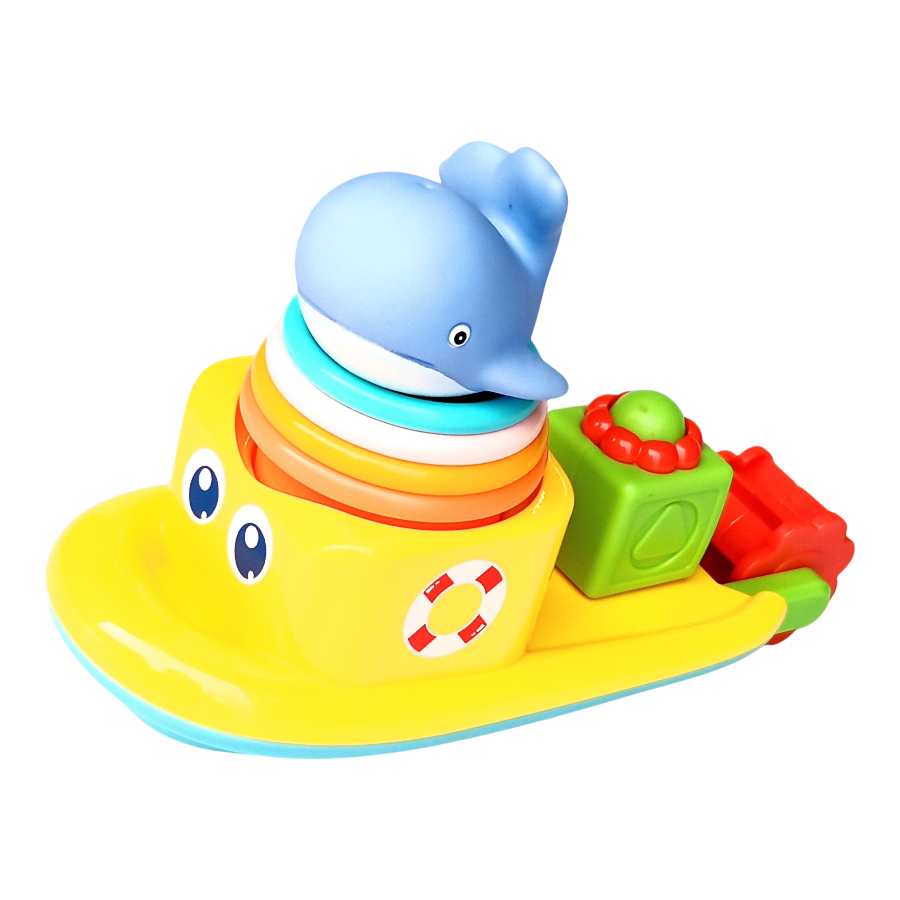 Jobber Waterplay waterrad badboot met kleurrijke emmertjes en dolfijn.