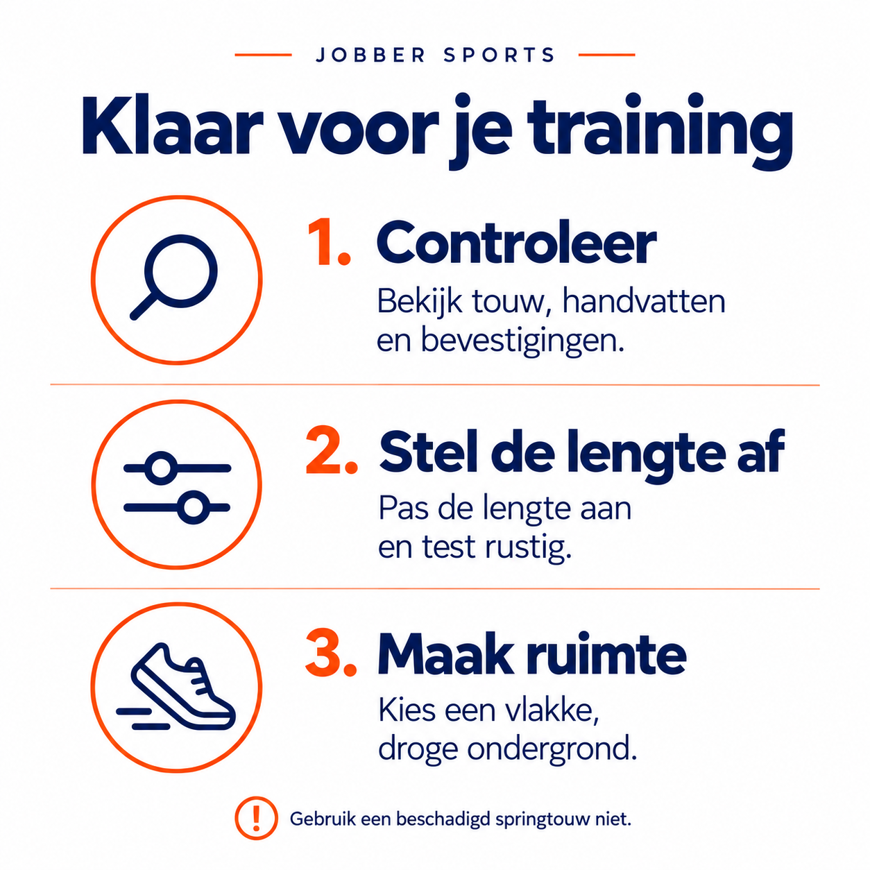 Jobber Sports Sportspringtouw oranje-blauw – verstelbaar 270 cm – veilig gebruik
