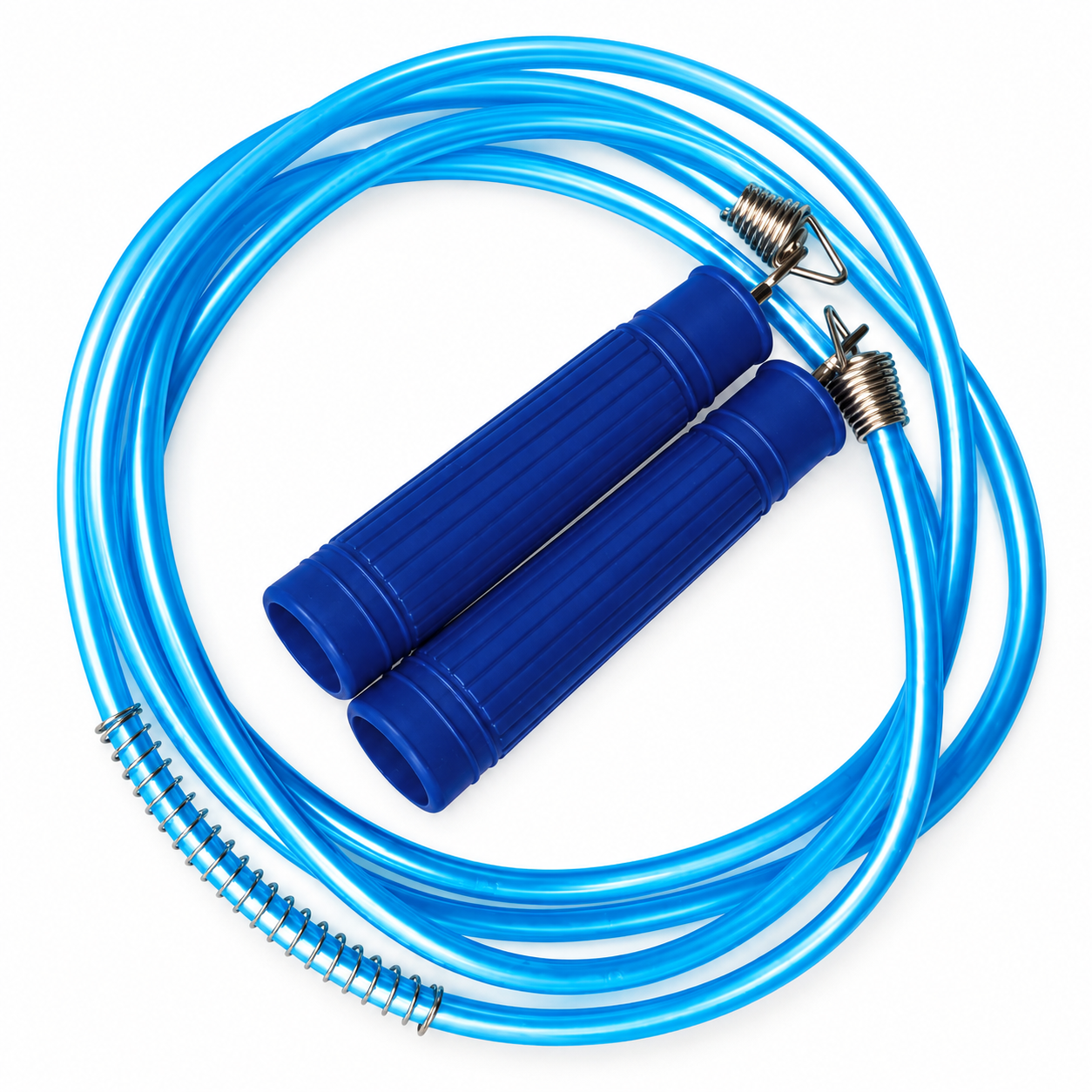 Blauw Deluxe-kinderspringtouw met lichtblauw touw en metalen draaimechaniek