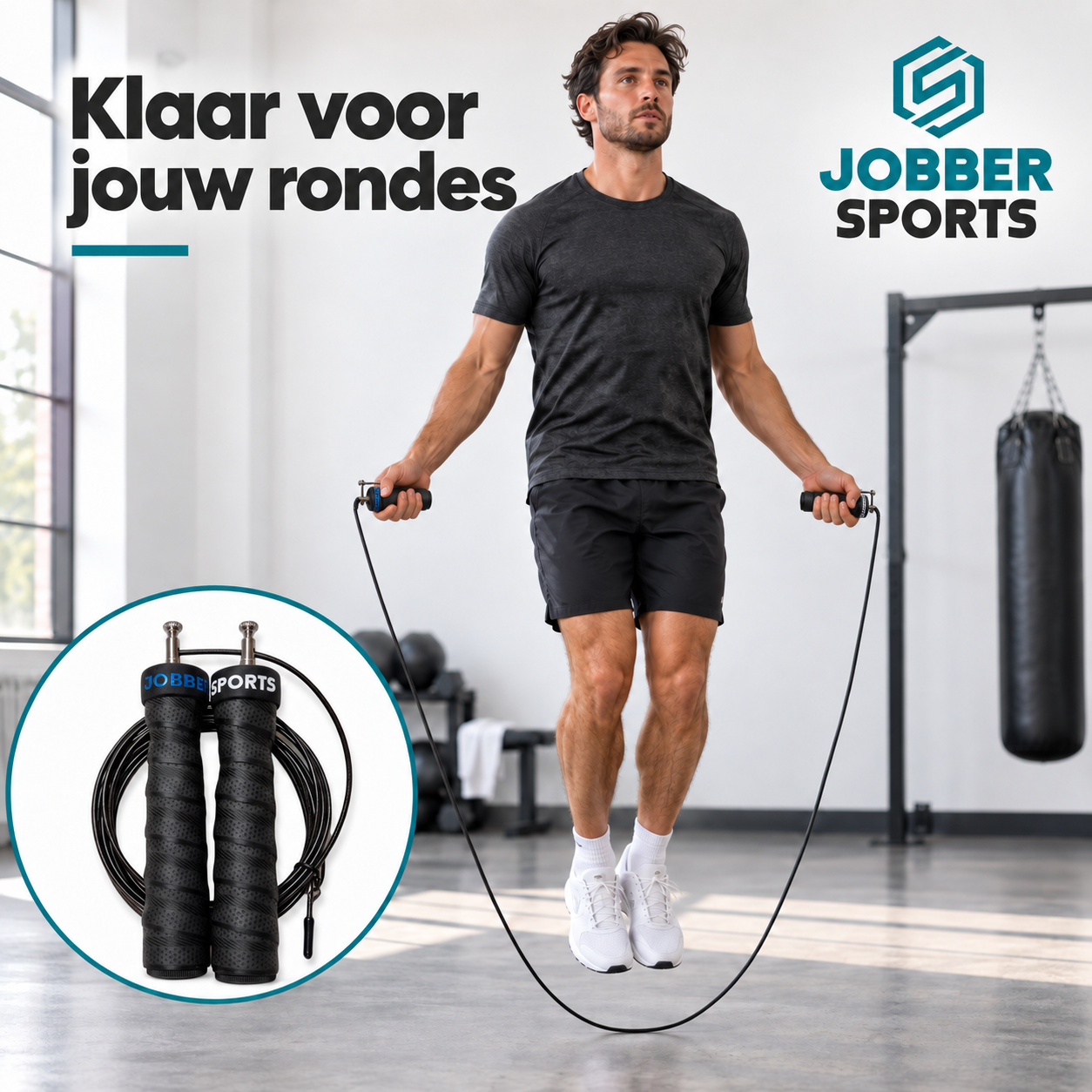 Jobber Sports Hurricane springtouw zwart – 3 m met reservekabel – Lifestyle
