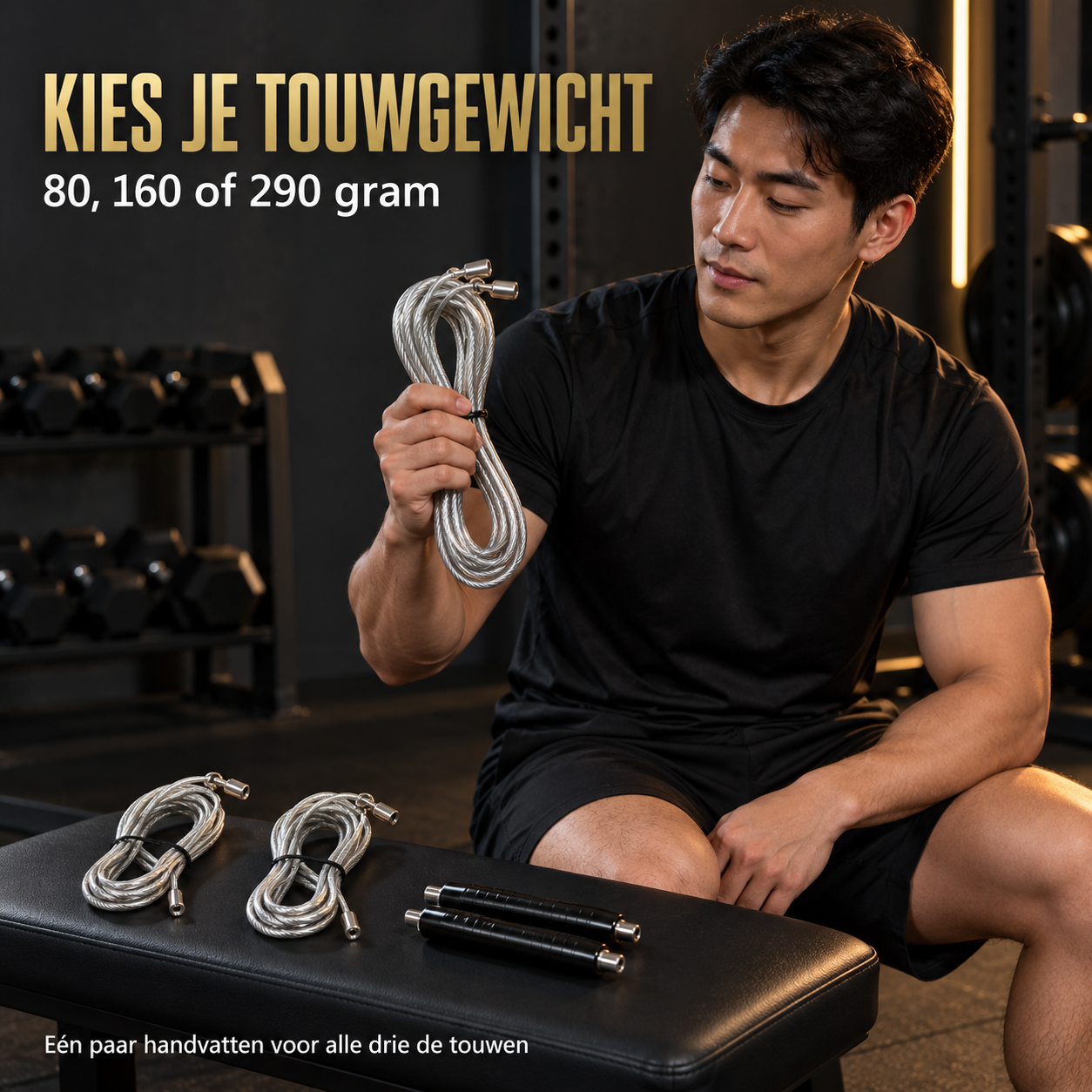Jobber Sports Iron Rope springtouwset – 3 verwisselbare touwgewichten – kies je touwgewicht