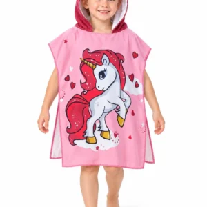 Kinderbadponcho eenhoorn roze - 60 x 60 cm