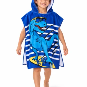 Kinderbadponcho dino blauw met surfprint - 60 x 60 cm