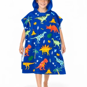 Kinderbadponcho dino donkerblauw - 70 x 75 cm