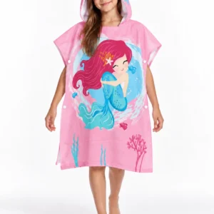 Kinderbadponcho zeemeermin roze - 70 x 75 cm