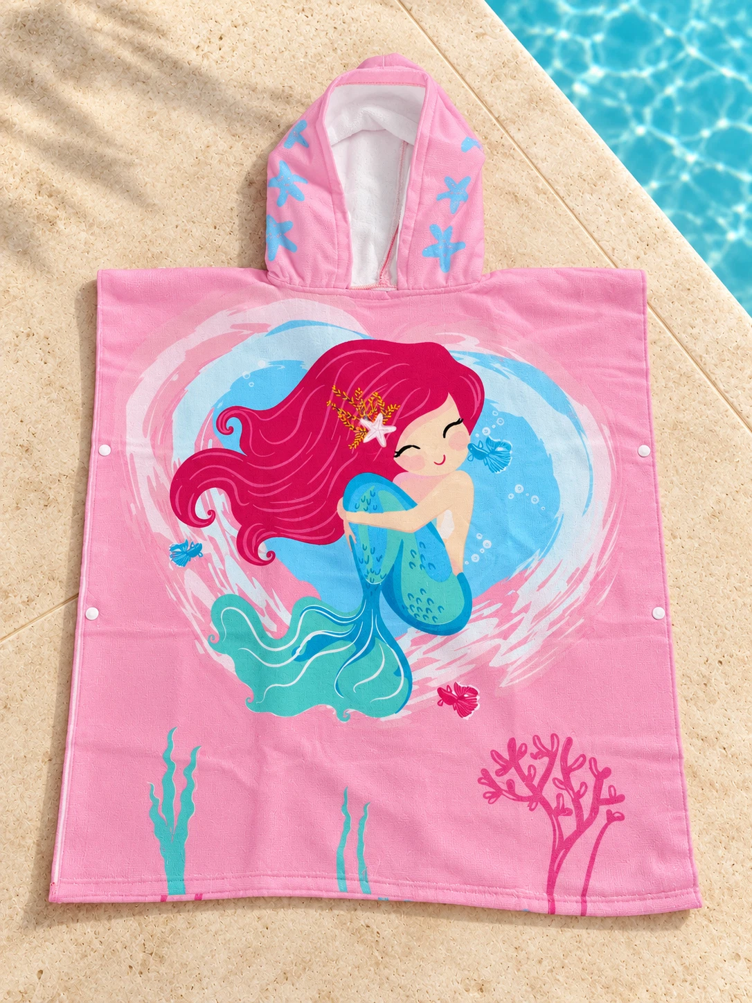 Kinderbadponcho zeemeermin roze - 70 x 75 cm - Afbeelding 5