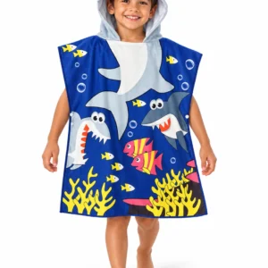 Kinderbadponcho haai blauw golven - 60 x 60 cm