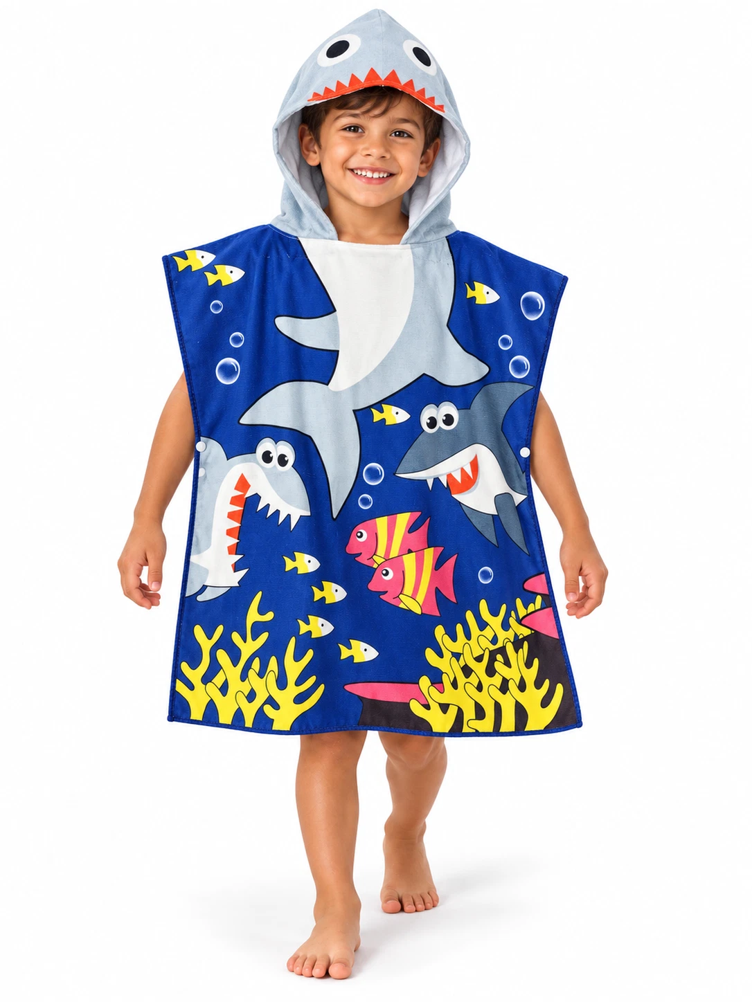 Kinderbadponcho haai blauw golven - 60 x 60 cm