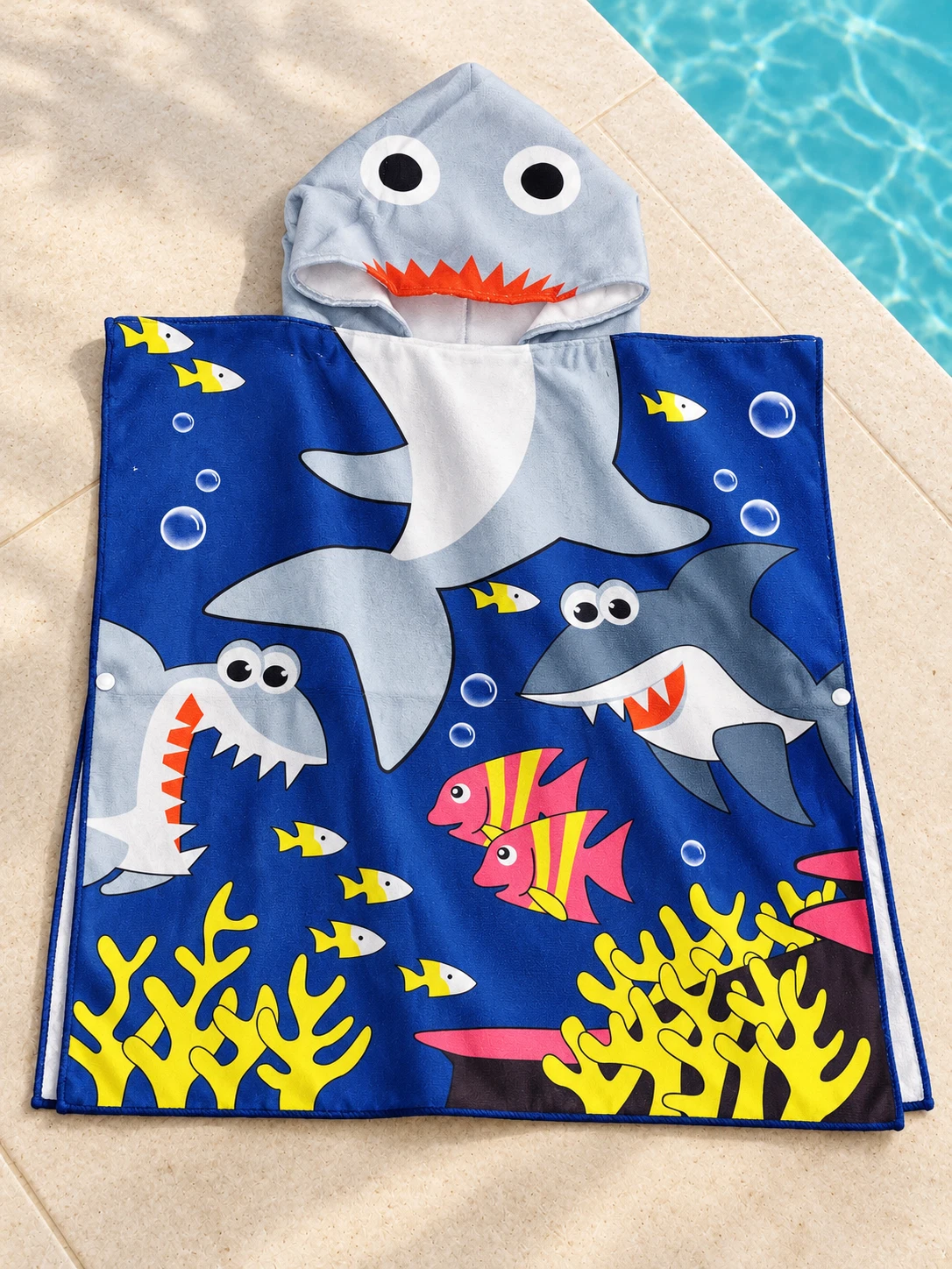Kinderbadponcho haai blauw golven - 60 x 60 cm - Afbeelding 5