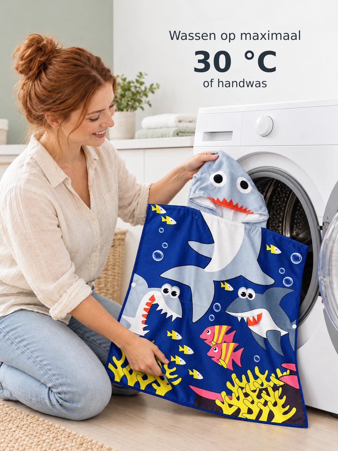 Kinderbadponcho haai blauw golven - 60 x 60 cm - Afbeelding 7