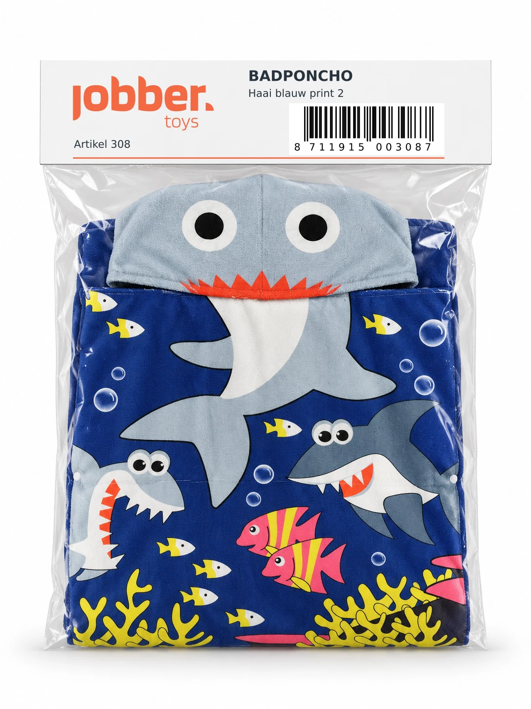 Kinderbadponcho haai blauw golven - 60 x 60 cm - Afbeelding 9