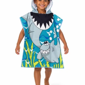 Kinderbadponcho haai blauw/groen - 60 x 60 cm