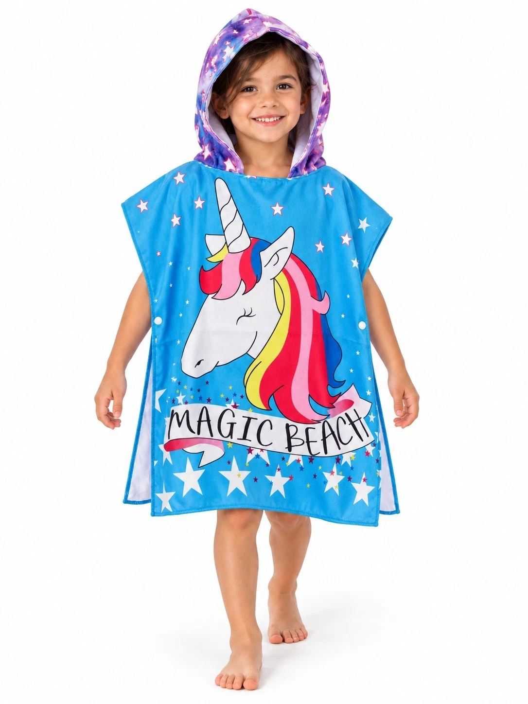 Kinderbadponcho eenhoorn blauw/turquoise - 60 x 60 cm